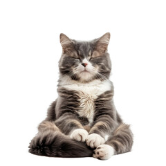 Fototapeta premium cat doing yoga meditation, full body isolate on white background