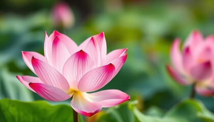 Delicate pink lotus blossom, watercolor style, serene, elegant, nature, bloom, background