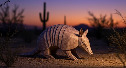 Obraz premium Geometric Armadillo at Sunset in the Desert