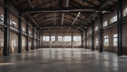 Naklejka premium High ceiling loft space, exposed metal beams and ductwork , beams, high ceiling