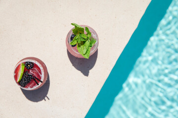 Bright poolside mocktails or cocktails