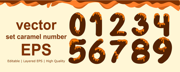 Caramel Drip Brush Numbers 0-9 – Melting Sweet Typography Vector