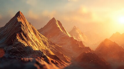 Naklejka premium Majestic Golden Mountains at Sunset with Warm Light Glow