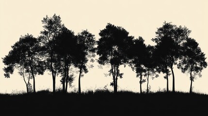 Silhouette forest landscape of trees against light beige background image