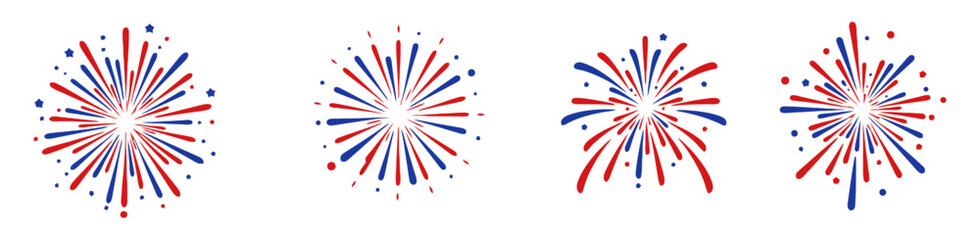 Fireworks Burst Vector in Red and Blue for Fourth of July Celebration