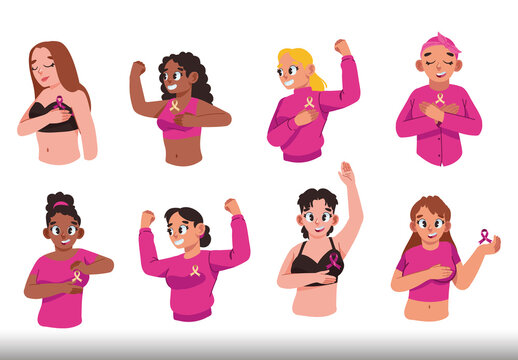 Pink Breast Cancer Women Health Awareness Illustration Set