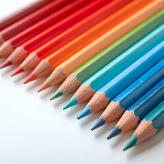 Fototapeta premium Vibrant Rainbow Colored Pencils: A Close-Up View isolated on transparent background