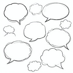 Obraz premium Creative cartoon bubble sketch design, Hand-drawn speech balloon set, Abstract doodle texture in black and white