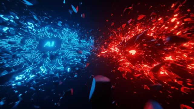 Futuristic Battle of AI and Cyber Force in Abstract Style