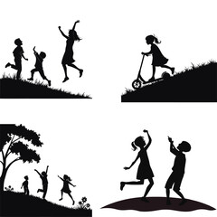  Jumping Happy Kid Silhouette Vector 