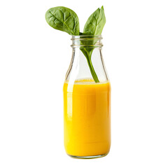 Mango Spinach Turmeric Smoothie in Glass Bottle Isolated on Transparent Background