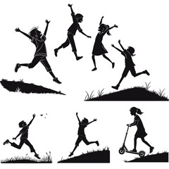  Jumping Happy Kid Silhouette Vector 