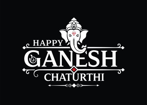 Happy Ganesh Chaturthi Typography  with Lord Ganesh Face Vector  Art  Design, Hindu Festival .