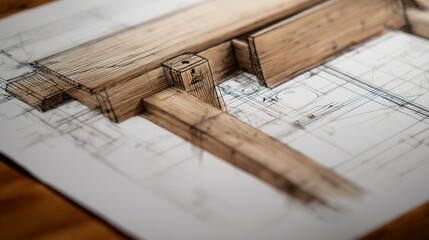 Detailed blueprint of a wooden furniture design.