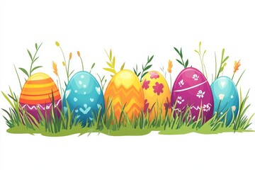 Colorful Easter Eggs in Lush Green Grass
