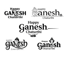 Fototapeta premium Ganesh Chaturthi Typography Bundle | 5 Ganesh Typography Designs | Hindu Festival Vector Art Pack on white background.