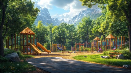 Playground Paradise: A Scenic Mountainside Play Area