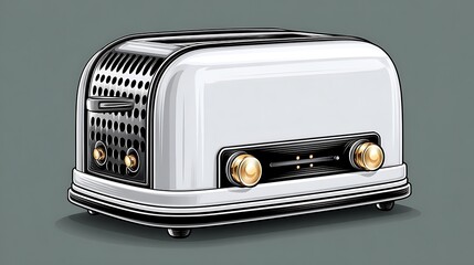 Fototapeta premium Retro White Toaster Vintage Kitchen Appliance Illustration.