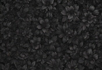 Abstract charcoal floral wallpaper; dark, complex botanicals, seamless repeat, seamless background, modern, pattern