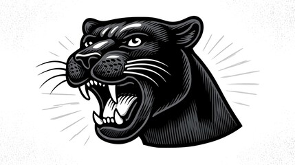 Obraz premium Roaring Panther Head Vintage Black Ink Style Illustration.
