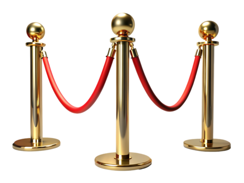 Gold Stanchions with Red Rope: VIP Rope Barrier Set