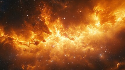 Fototapeta premium Fiery Nebula: A Cosmic Tapestry of Orange and Gold