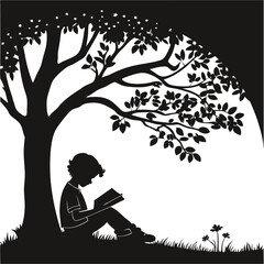  Kids Reading Together Silhouette 