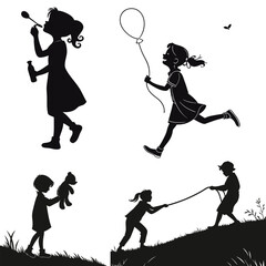   kids silhouette vectors 