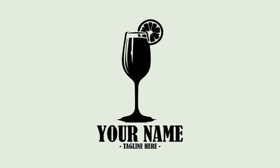 Cocktail glass drink black vector design, spritz or limoncello cocktail vector illustration in sketch style and cocktail glass drink logo icon