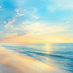 Serene Coastal Beach, Waves, Sky, Ocean, Shoreline, Sunlight, Horizon