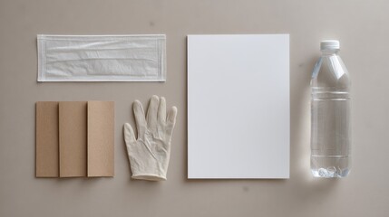 Fototapeta premium Essential Supplies Flat Lay on Beige Background for Health and Wellness