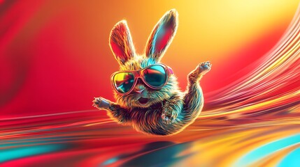Vibrant digital rendering of a playful bunny with sunglasses.