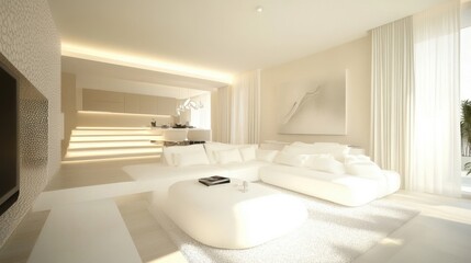 White-themed minimalist living room with sofa