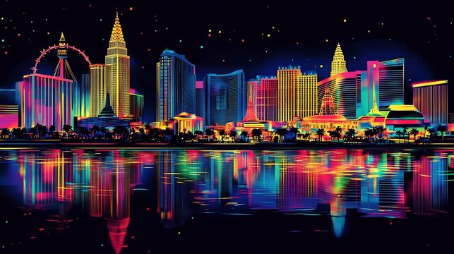Neon Vegas Nights Reflected Cityscape