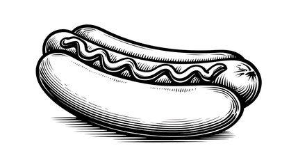 Vintage Hot Dog Illustration Tasty Street Food.