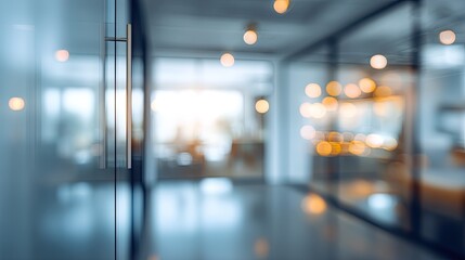 Blurred office interior view with elegant lighting modern workspace atmosphere professional setting