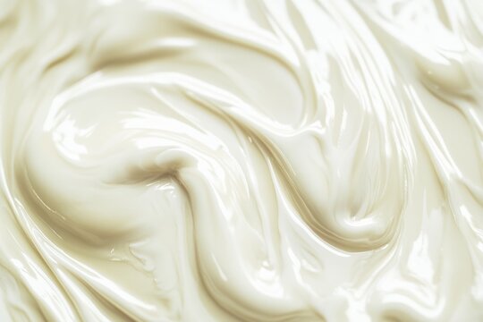 Creamy white substance close up showing smooth texture and glossy surface in studio shot for skincare or food concept