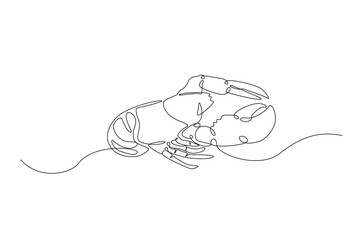 Lobster in continuous one line drawing. Single line art illustration of crayfish lobster. Editable vector.