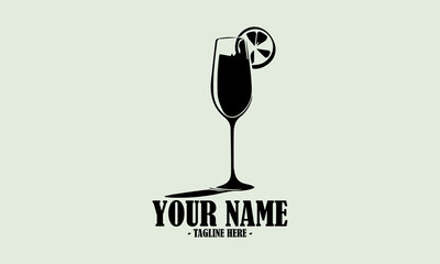 Cocktail glass drink black vector design, spritz or limoncello cocktail vector illustration in sketch style and cocktail glass drink logo icon