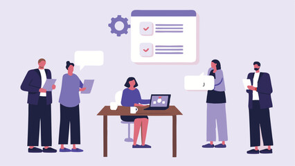 Team collaboration project review meeting checklist progress feedback laptop discussion