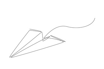 Flying paper plane in continuous one line drawing. Single line art illustration of paper plane. Editable vector.