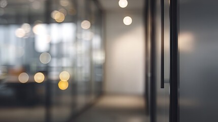 Blurry doorway entrance modern office interior design corporate environment perspective viewpoint
