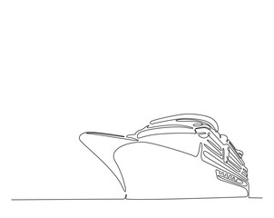 Continuous one line drawing of sailing cruise ship. Cruise ship in simple outline illustration. Editable line vector