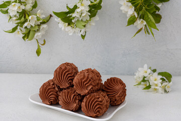 Coffee marshmallows for breakfast with a cup of fragrant coffee
