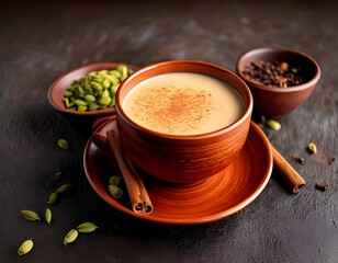 A hot brown cup of coffee with cinnamon sticks, a delightful morning beverage