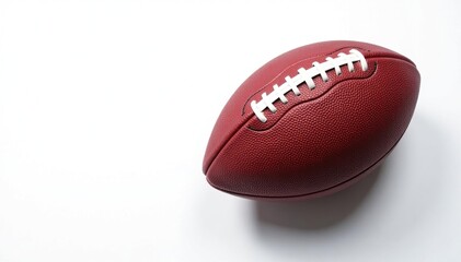 Overhead shot of an American football on a white background , catch, oval