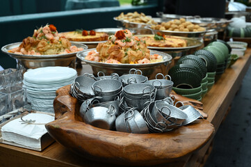 table setting in a restaurant,  puff pastry brie cheese with shrimp, puff pastry brie cheese, brie cheese, puff pastry brie, haute cuisine