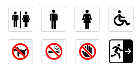 Public Safety and Facility Icon Set &ndash; Universal Symbols for Restrooms, Accessibility, and Prohibitions