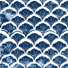 Indigo blue textured pattern design with delicate leaf motifs.