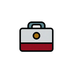 Simple, flat design illustration of briefcase with red bottom and gray handle, symbolizing business or travel. minimalist style and bold colors make it visually striking